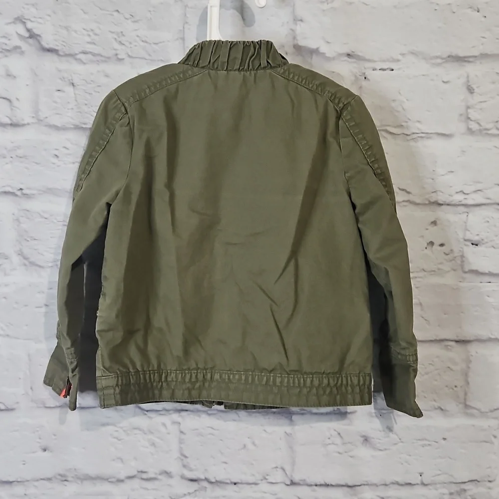 Kids Olive Green Jacket with Neon Pink Details